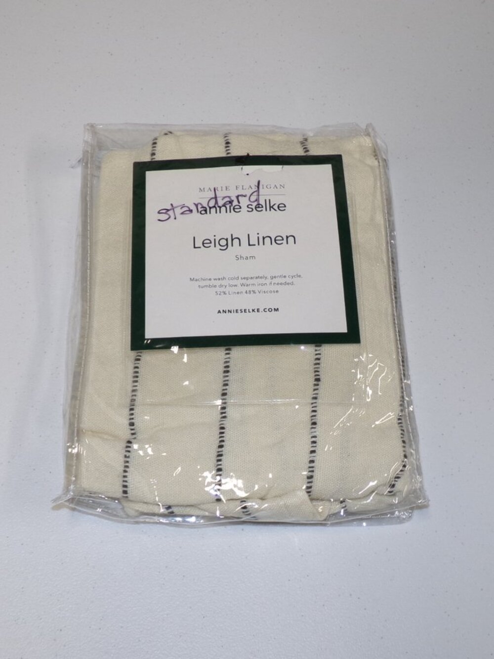 NEW Annie Selke MARIE FLANIGAN Leigh Linen Pillow Sham Standard Linen Blend Iron